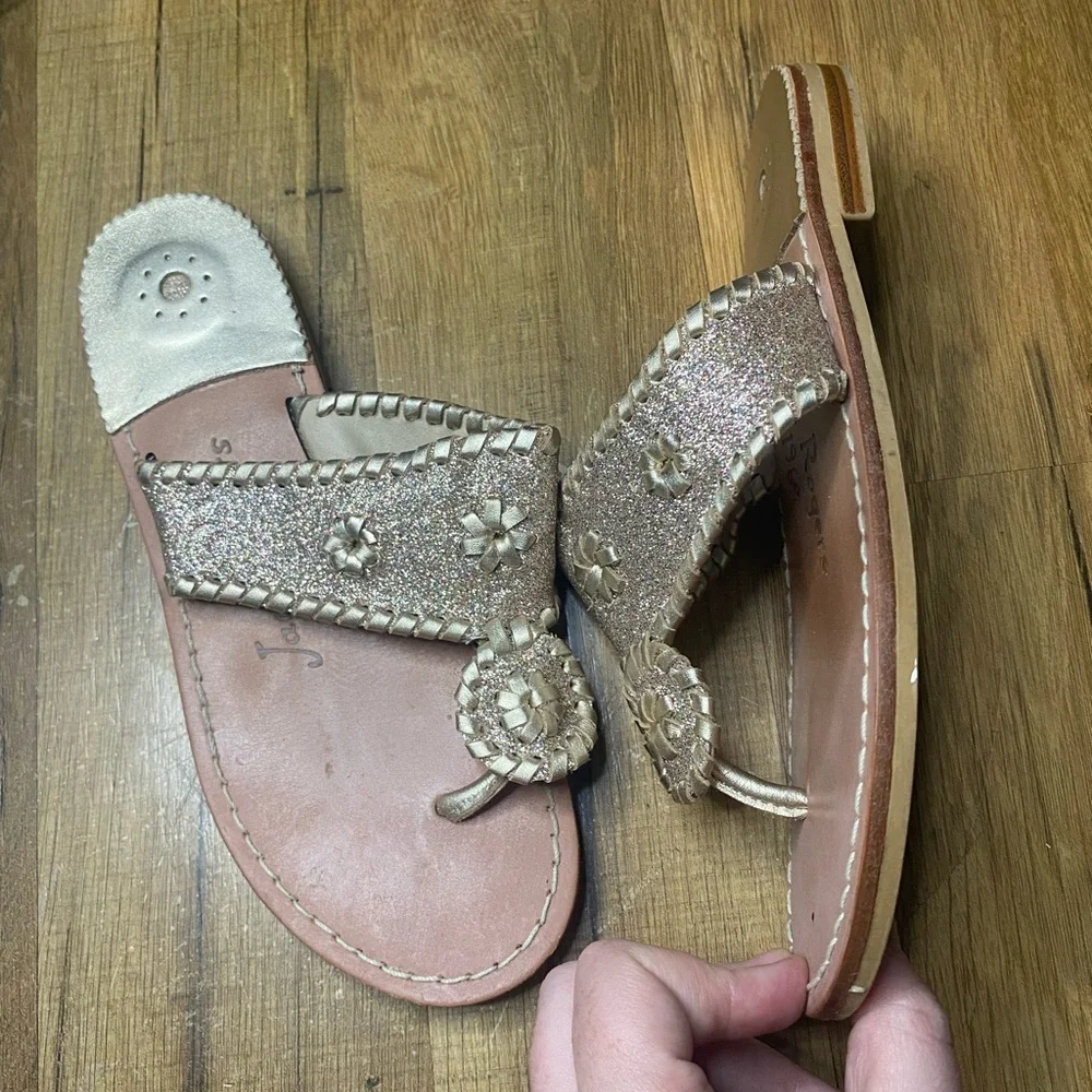Jack Rogers Girls Miss Sparkle Leather Sparkle Sandals Champagne Size 4